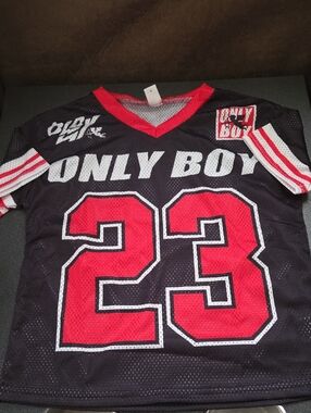 SHEIN Black & Red 'Only Boy' Football Jersey Tee